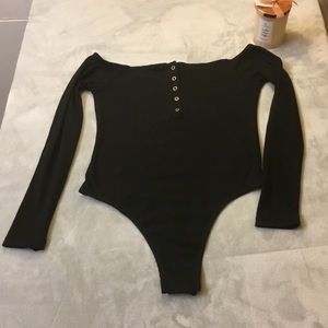 Misguided black thong bodysuit off the shoulders